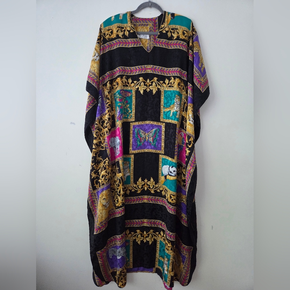 Ruth Norman Vintage Neiman Marcus Colorful Animal Print Kaftan Caftan Dress OS - Picture 4 of 16